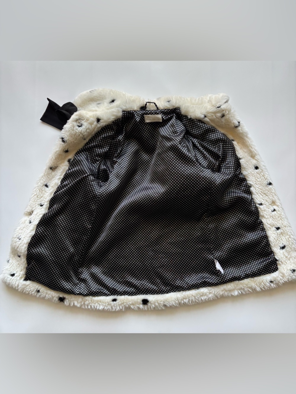Girls Faux Fur Coat - White Black Polka Dot - 6X Kids - Picture 5 of 7
